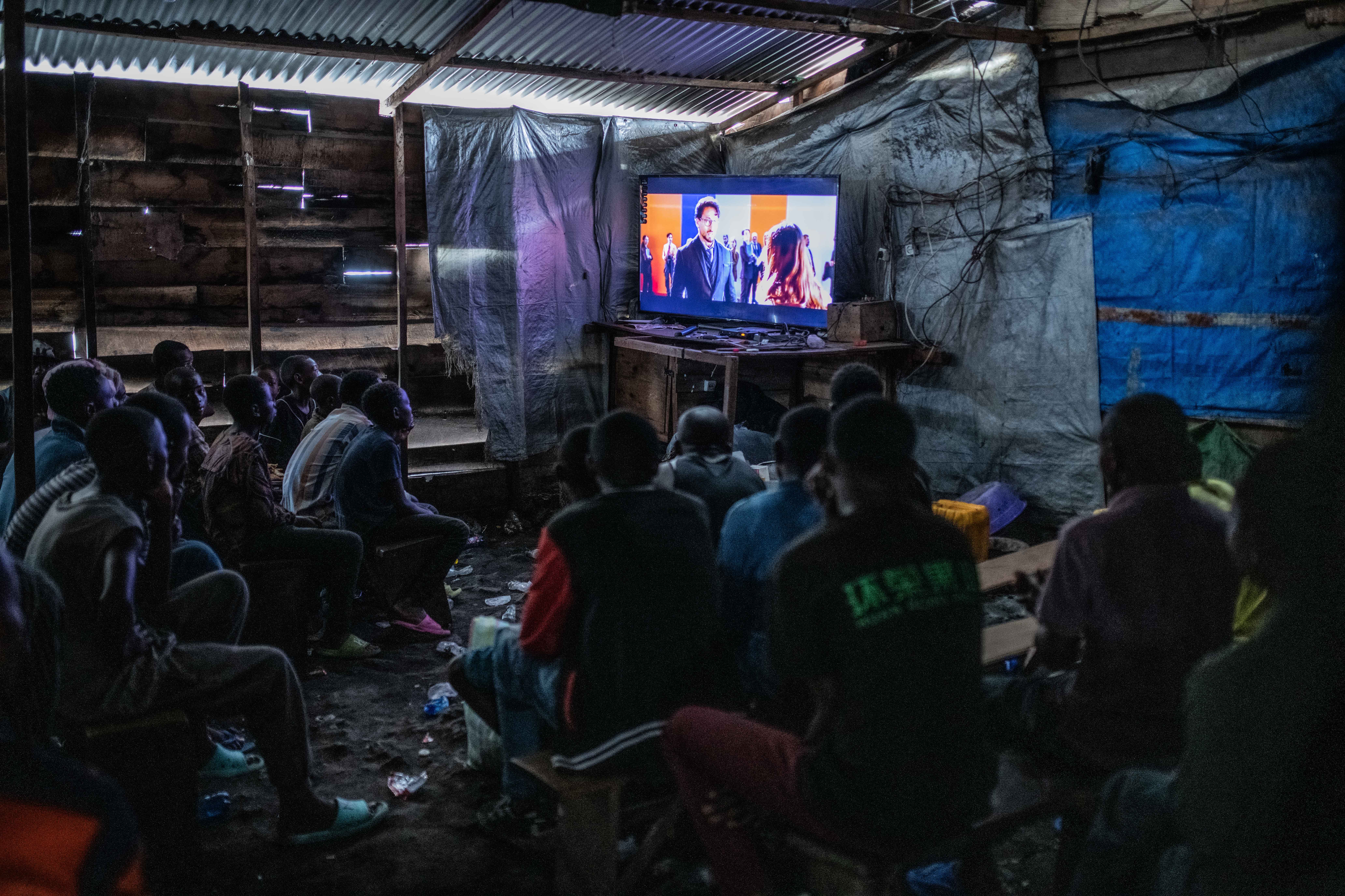 A movie theater in Goma uses electricity provided by Nuru